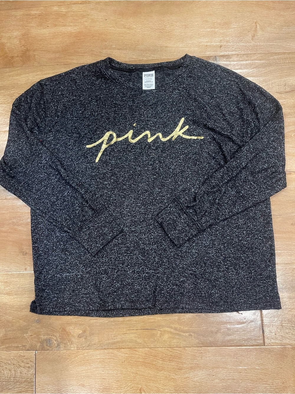 PINK Victoria's Secret Black Glitter Long-Sleeve Top with Gold Script NWOT - Picture 5 of 5